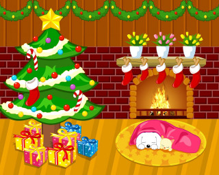 Christmas tree fireplace presents reindeer - a christmas tree free wallpaper for desktop