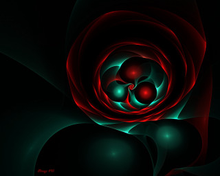 Red rose green blue petals - the center of the image free wallpaper for desktop
