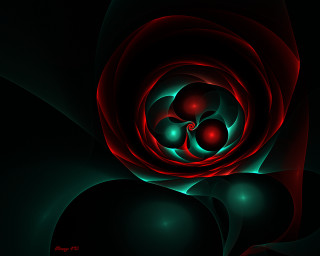 Red green flower black background - fractal free wallpaper