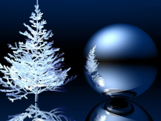 Blue christmas tree shiny ball - reflective free wallpaper