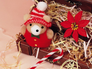 Teddy bear red hat striped 3 - a candy cane free wallpaper