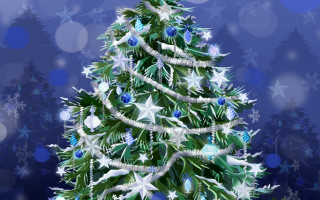 Christmas tree snowflakes stars blue 2 - a christmas tree free wallpaper for desktop