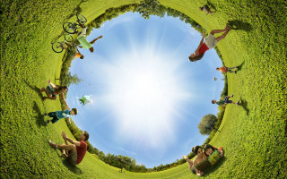 People grass circle sky sun - fisheye len free wallpaper