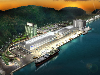 Large boat city pier sunset - a large boat free wallpaper