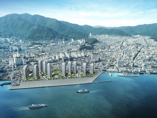 City harbor water mountains scenery 4 - a large body of water in front free wallpaper