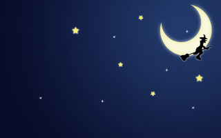 Cartoon character flying night moon - nighttime free wallpaper