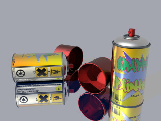 Spraypaint batteries tabletop photorealism 3Drender - a table top free wallpaper