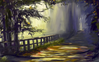 Path park trees leaves painting - andreas rocha free wallpaper for desktop