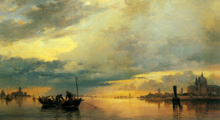 Boat water city clouds painting - canaletto free wallpaper