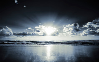 Sunshine clouds ocean beach rayonism 3 - crepuscular free wallpaper for desktop