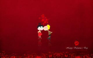 Couple kissing red background hearts 8 - a storybook illustration free wallpaper