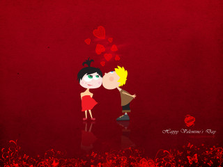 Couple kissing red background hearts 4 - above them free wallpaper