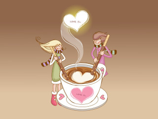 Two women coffee heart love - elizabeth durack free wallpaper