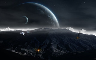 Space station mountain range night 5 - a distant star free wallpaper