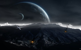 Space station mountain range night - a distant star free wallpaper