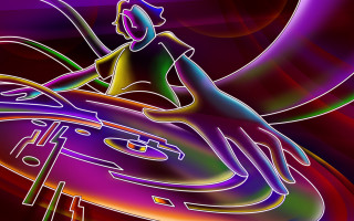 Psychedelic dj woman neon circular - digital art free wallpaper