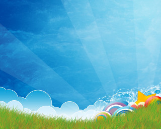 Cartoon green grass blue sky - surreal design free wallpaper for desktop