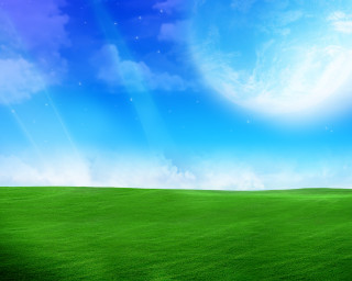 Green field blue sky stars 2 - a bright sun in the sky above free wallpaper