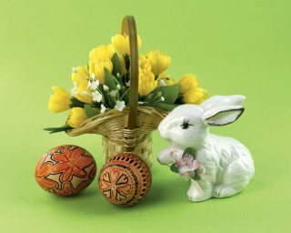 Basket flowers bunny figurine eggs 2 - anna hotchkis free wallpaper