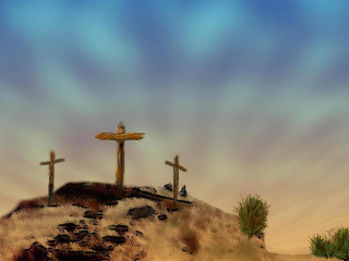 Three crosses hill sky background - american scene painting free wallpaper