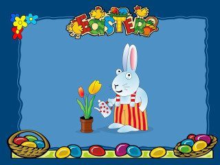 Rabbit holding flower basket eggs - the ground next free wallpaper