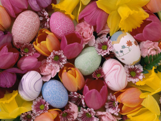 Colorful eggs flowers table top 3 - colour free wallpaper for desktop