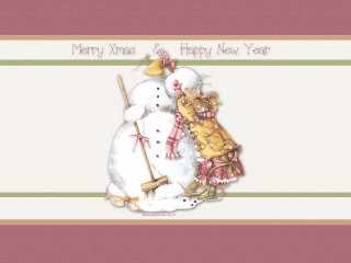 Snowman snowdog pink green striped - free new year wallpaper for desktop