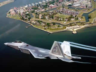 Fighter jet city river water 2 - over a city next free wallpaper
