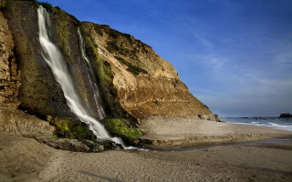 Waterfall cliff ocean sunny blue 2 - a waterfall free wallpaper