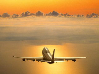 Plane flying sky sun clouds 4 - a yellow sky free wallpaper