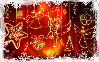 Christmas scene red background snowflakes 2 - angel free wallpaper