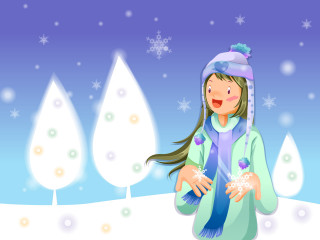 Girl winter coat snowball snow 4 - naive free wallpaper