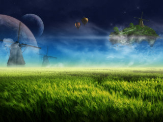 Green field windmills sky clouds 2 - a few other thing free wallpaper