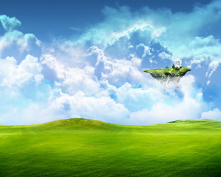 Green field floating island person 4 - a small island free wallpaper for desktop