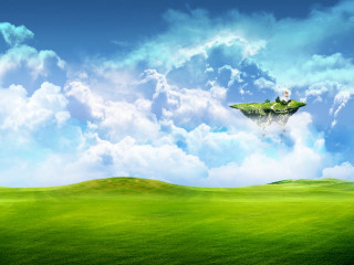 Green field floating island person 3 - a small island free wallpaper for desktop