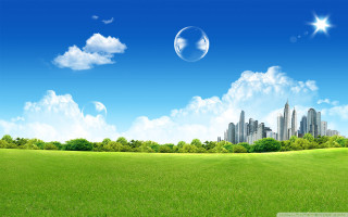 City bubble sky green field - a green field free wallpaper for desktop