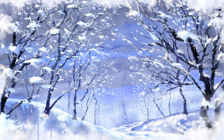 Snowy landscape trees bench foreground 2 - naive free wallpaper