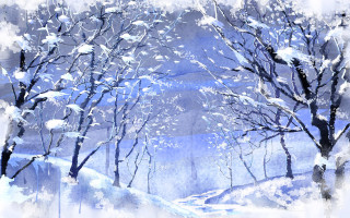Snowy landscape trees bench foreground 4 - naive free wallpaper