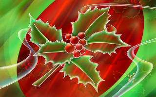 Holly berry green leaves red - folk art free wallpaper