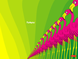 Pink birds row green background 3 - surreal design free wallpaper