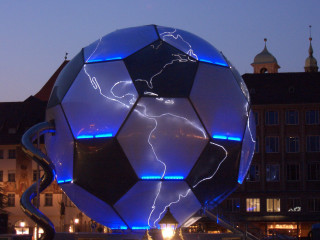 Soccer ball lightning night buildings 3 - global illumination free wallpaper for desktop
