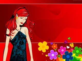 Red haired woman flower butterfly - flower and butterflies free wallpaper for desktop