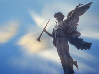Angel statue holding hammer blue 2 - its hand free wallpaper