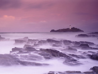 Lighthouse rocky shore pink sky 4 - rich moody colour free wallpaper