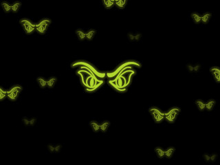 Black background green butterflies repeated - abstract illusionism free wallpaper