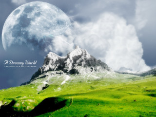 Green field mountain full moon - a full moon in the sky above free wallpaper