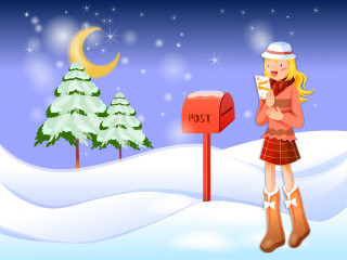 Girl snow mailbox tree background 3 - processed free wallpaper