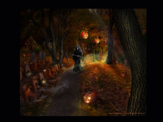 Wizard graveyard pumpkins lanterns path 3 - a cemetery free wallpaper