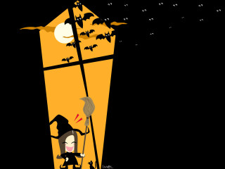 Wizard broom bats halloween moon - llustration free wallpaper
