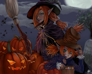 Witch girl pumpkin patch broom - a little girl free wallpaper for desktop